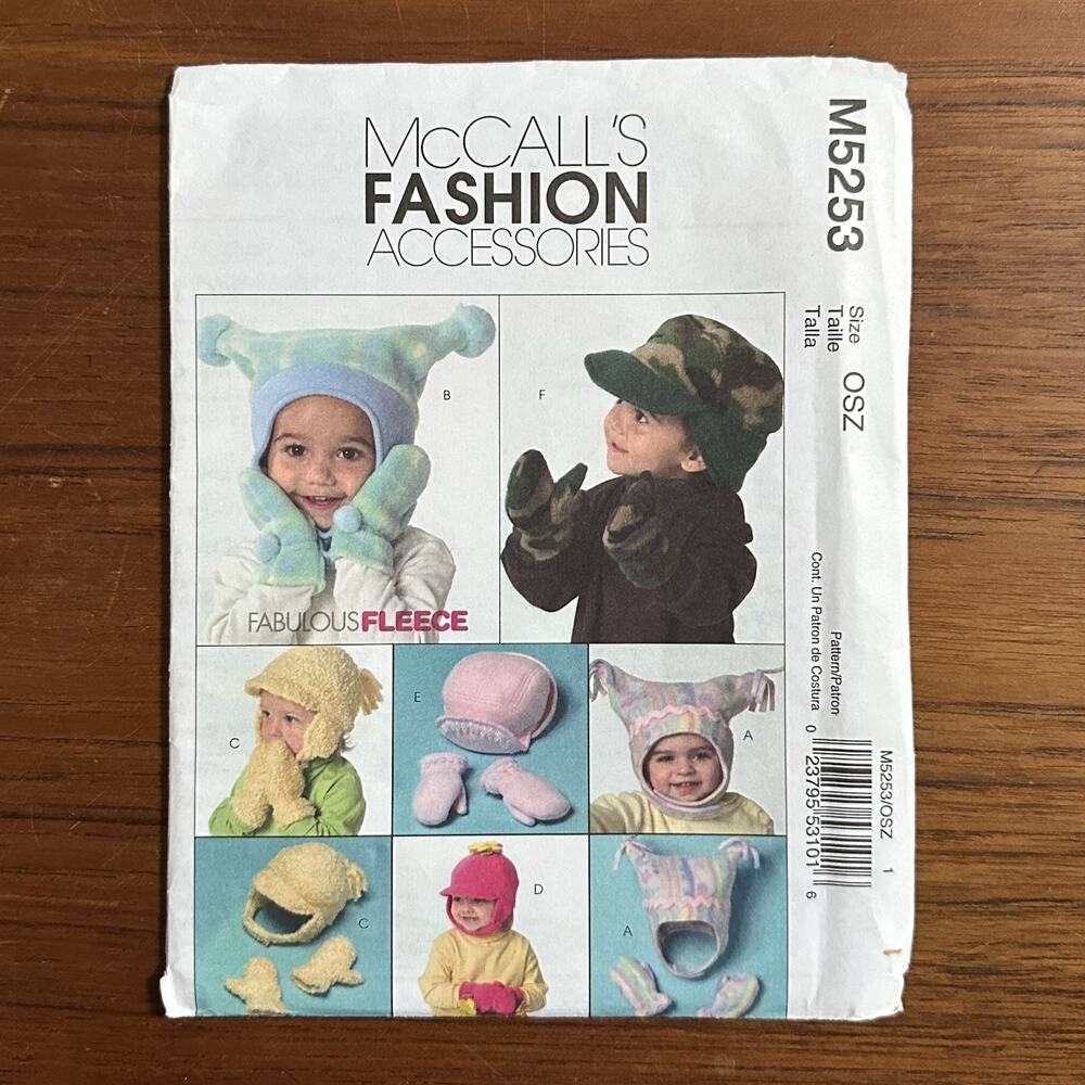 NEW McCall's Sewing Pattern M5253 Infant and Toddler Hat & Mittens One Size UC